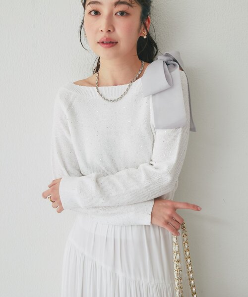 セール】【最強着映え】ブークレスパンコールオフショルリボンニット