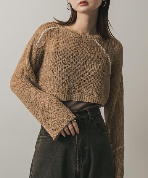 セール】メッシュクロップドステッチセーター（ニット/セーター