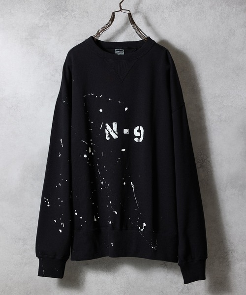 HAND PAINTED VINTAGE GAZETTE CREWNECK SWEATSHIRT(BLACK) / ハンド