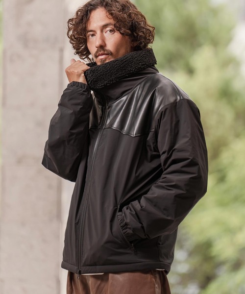 mj11210-Yoke Switch Volume Neck Stand Jacket スタンドカラー