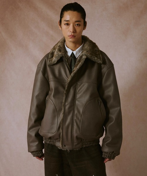 leather/fur faux reversible flight jacket / フェイクレザーファー