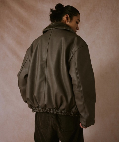 leather/fur faux reversible flight jacket / フェイクレザーファー