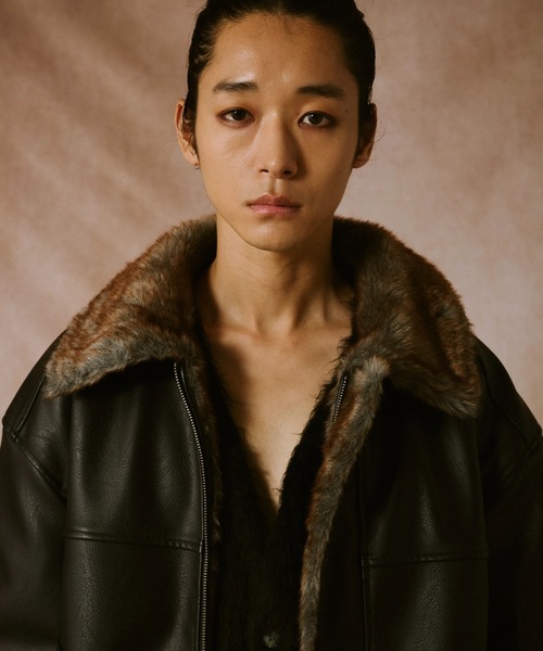 leather/fur faux reversible flight jacket / フェイクレザーファー