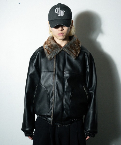 leather/fur faux reversible flight jacket / フェイクレザーファー