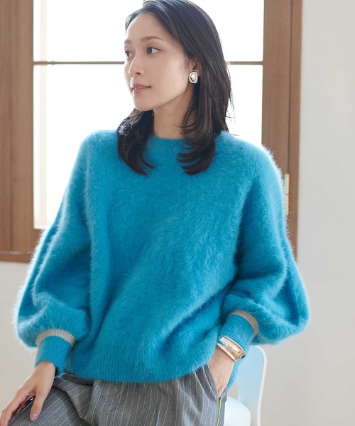 Jines（ジネス）の「フォックスカシミヤ 配色ボリュームスリーブニット