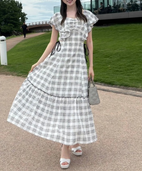 セール】フリルウエストオープンワンピース 夏服（ワンピース