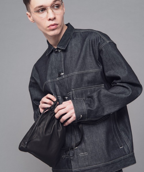 ウォータープルーフ ライトレザー/巾着バッグ(巾着ポーチ)（ショルダー