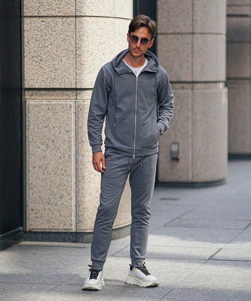 2点セット】ノーピリングフルジップパーカーセットアップ メンズ