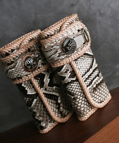 ダイヤモンドパイソンレザーバイカーズウォレットコンチョ（財布