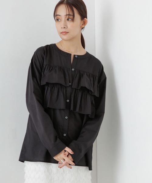 ZOZO限定】ノーカラーフリルシャツ（シャツ/ブラウス）｜NANO universe