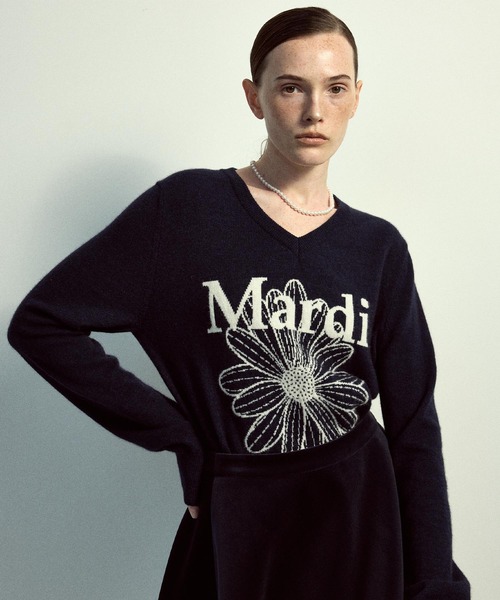 CASHMERE V NECK FLOWERMARDI / カシミヤ Vネック フラワーマルディ
