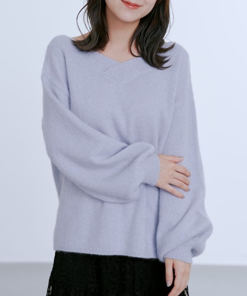 フォックスアンゴラ2wayネックニット 【低身長・小柄女性】（ニット