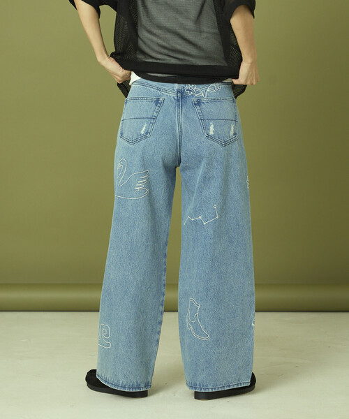 セール】Freada/フリーダ チェーンステッチ ワイドデニム（デニム