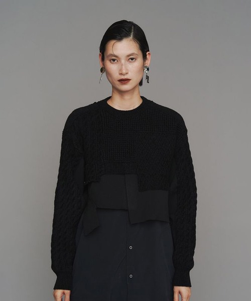 UN3D./アンスリード】CABLE LAYER SHORT KNIT TOP/ケーブルレイヤー