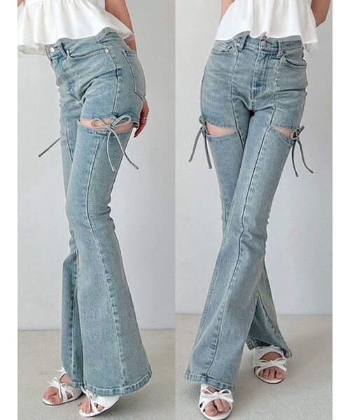 RESEXXY（リゼクシー）の「カットアウトリボンデニムパンツ（デニム