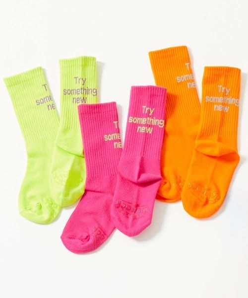 セール】親子で使える 3足セット ネオンカラー ロゴソックス（ソックス