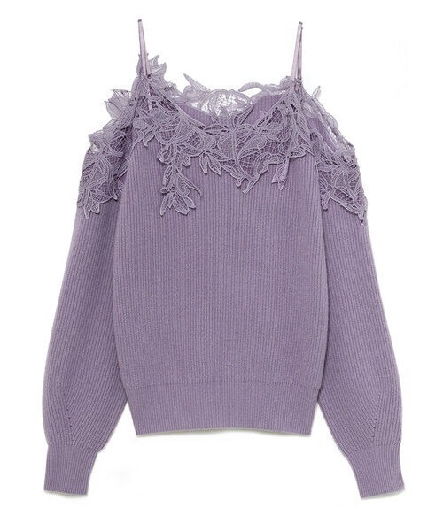 FRAY I.D（フレイアイディー）の「レーストリムオフショルニット