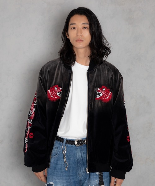 ADAMPATEK/aging reversible souvenir jacket/エイジング加工ベロア