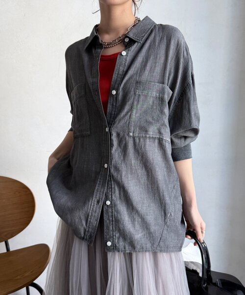 袖リブシアーデニムシャツ（シャツ/ブラウス）｜DouDou（ドゥドゥ）の