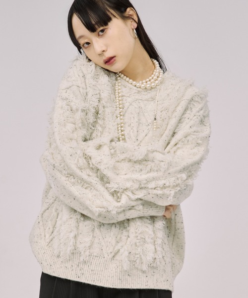 Ezick（エジック）の「cable fringe mix knit ケーブルフリンジ
