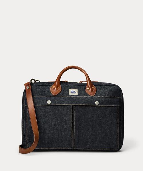 レザートリム インディゴ デニム ブリーフケース（ショルダーバッグ