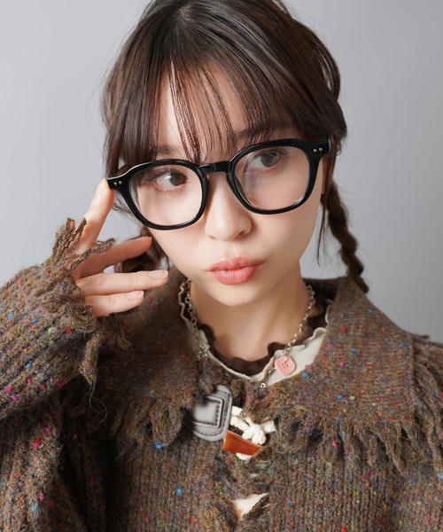 太めフレーム ウェリントン型伊達メガネ/黒縁・クリア/軽量/ユニ