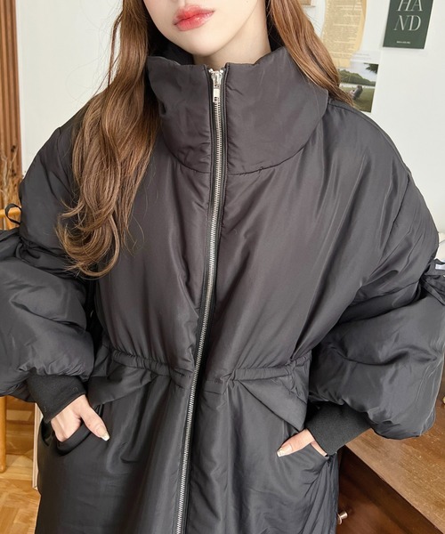 セール】キャンディリボンドロストスリーブスタンドカラーミドル丈中綿