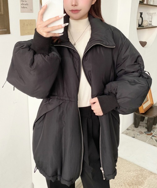 セール】キャンディリボンドロストスリーブスタンドカラーミドル丈中綿