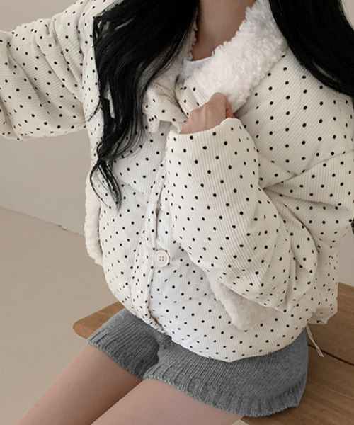 セール】ドット柄 ボア ショート中綿ジャケット（ダウンジャケット