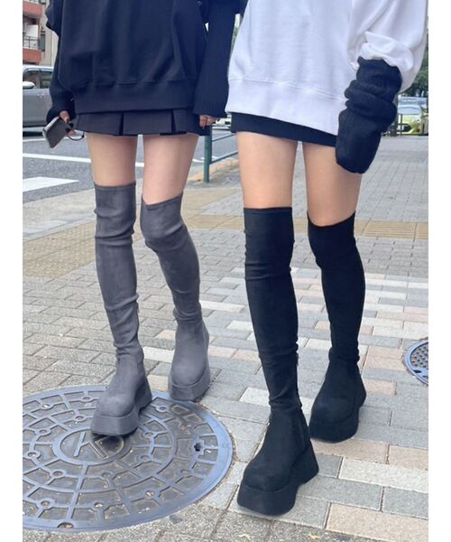 EMODA（エモダ）の「ローヒールフィットロングブーツ（ブーツ）」 - WEAR