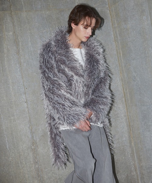 GRANCY】ファーボアライダースジャケット グレー Sサイズ GRANCY】Fur