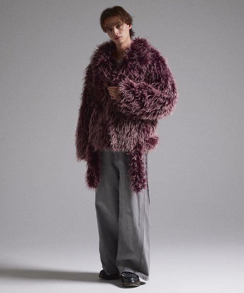 GRANCY】ファーボアライダースジャケット グレー Sサイズ GRANCY】Fur