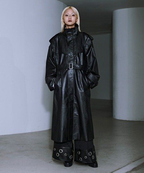 ハイネック合皮ロングコート（トレンチコート）｜Ellno Loset（エルノ