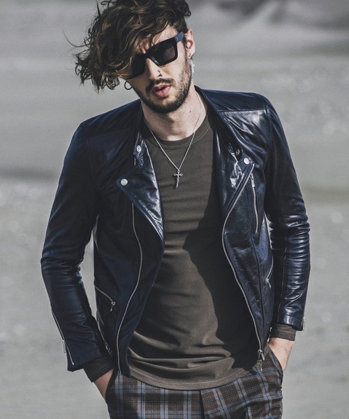 NO ID.】Cow Leather Semi Double Riders Jacket / カウ レザー セミ