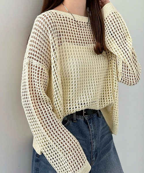 リネンライクメッシュニットトップス（ニット/セーター）｜andme