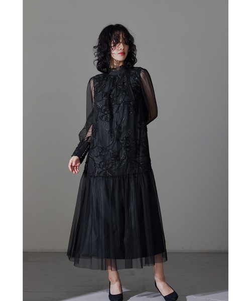 フェザーフラワーチュールドレス 結婚式 パーティードレス