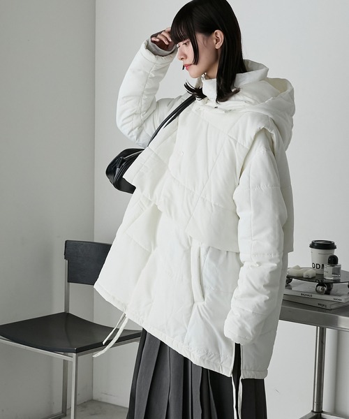 forksy.】フードベスト&ミドル丈ブルゾンセットアウター（ダウン