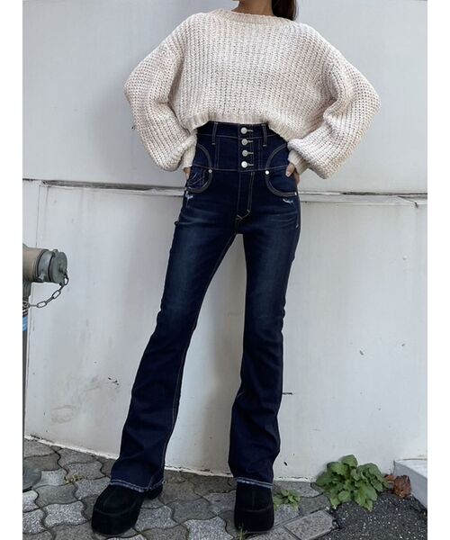 EMODA（エモダ）の「スーパーハイウエストフレアパギンス（デニム