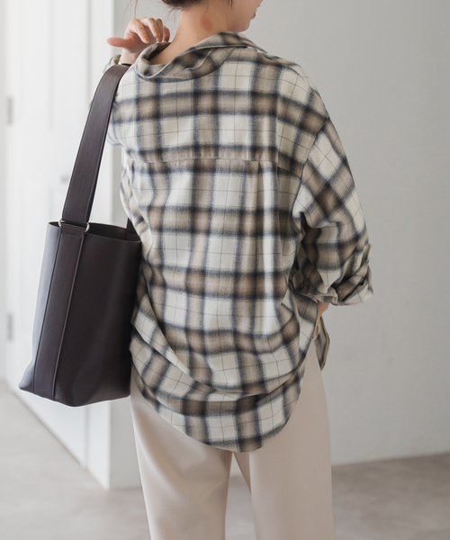 メタルボタンオンブレーチェックルーズシャツ（シャツ/ブラウス