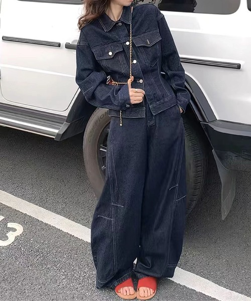 セール】デニムジャケット＆ワイドパンツ（セットアップ）｜2ly2