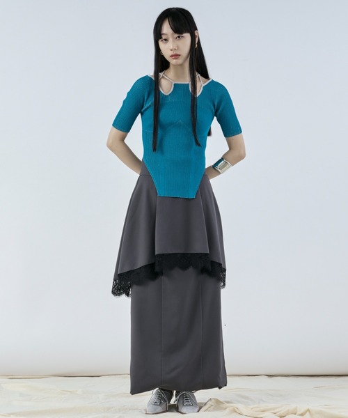 2way design code neck イレリブ配色トップス（ニット/セーター