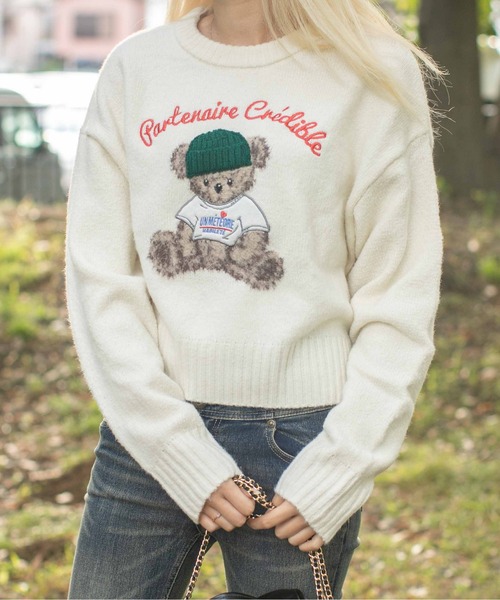 セール】《ショート丈×くま刺繍》レディース ニット トップス ニット帽