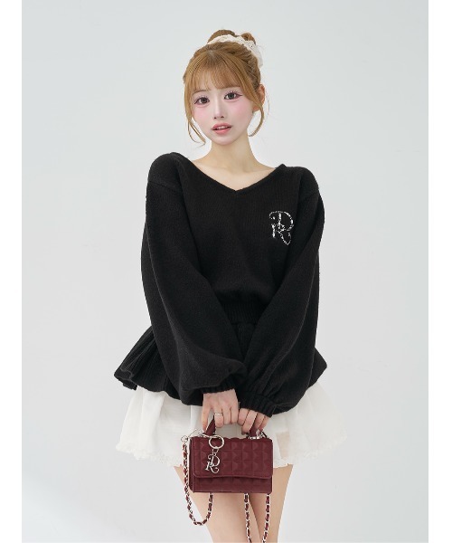 ぺプラムVネックニットトップス（ニット/セーター）｜Darich