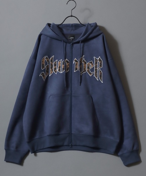セール】Leopard Logo Fake Suede Sweat Zip Hoodie/レオパードロゴ