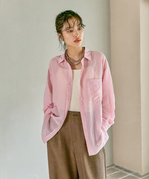 セール】シアーカラーストライプシャツ 579677（シャツ/ブラウス