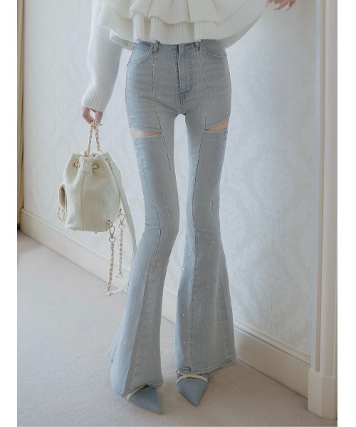 ドロップビジューフレアデニムパンツ（デニムパンツ）｜Darich