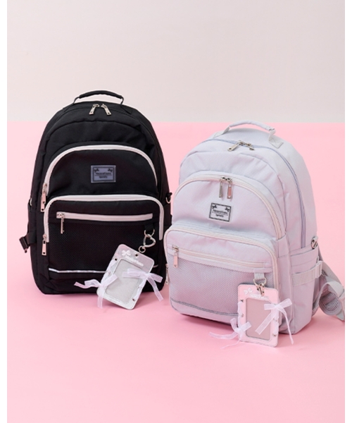撥水】レースアップリボンカードホルダーつきリュック（バックパック
