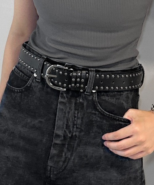 jiasecond.】ダブルスタッズデザインベルト / スタッズ 合皮 35mm