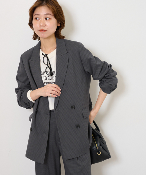 セール】ダブルフロントチェックジャケット（テーラードジャケット