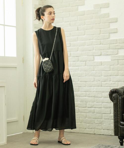 セール】麻混シアーギャザーティアードワンピース【洗濯機洗い可